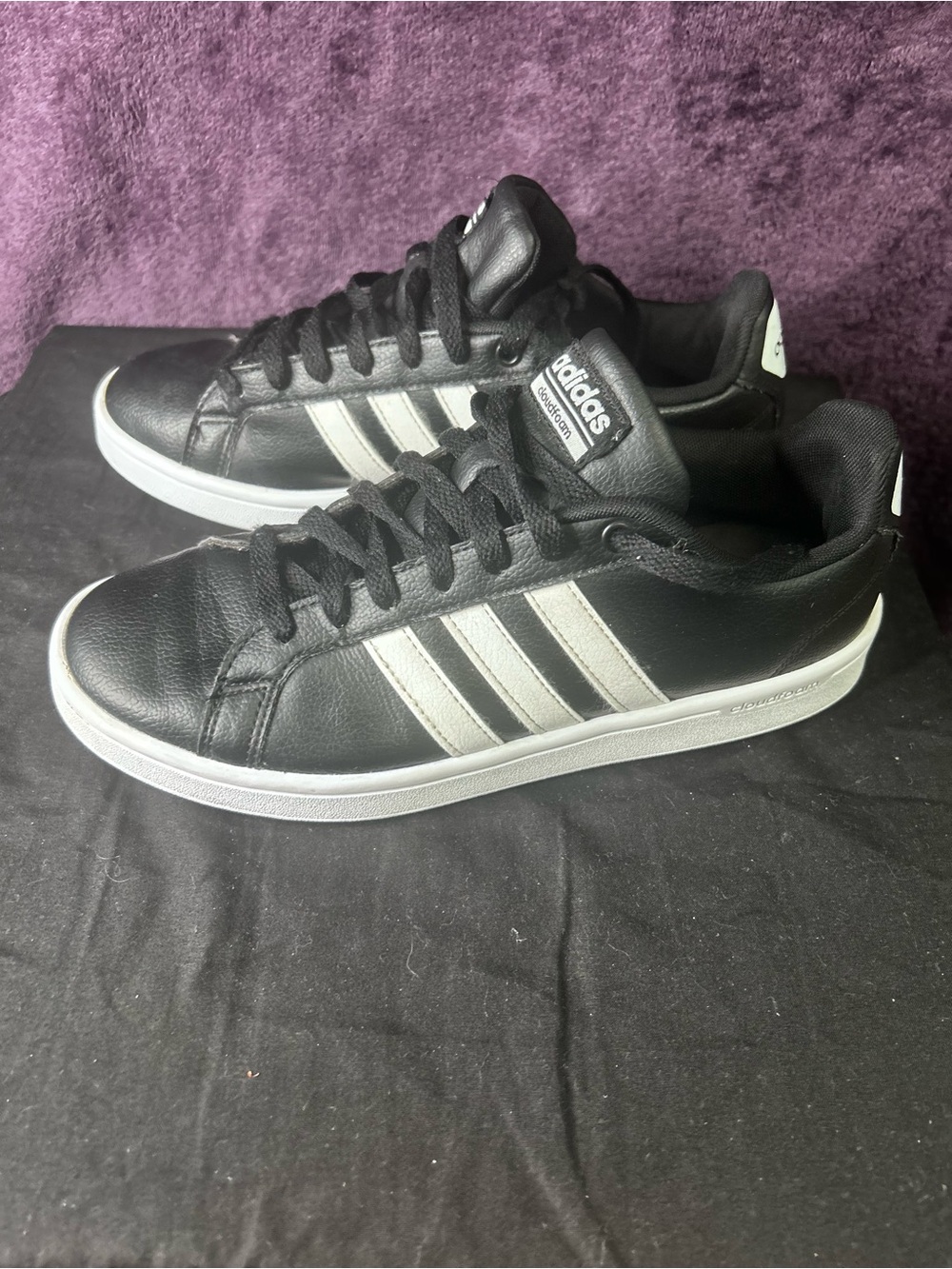 adidas Black Leather Sneakers with White Stripes
